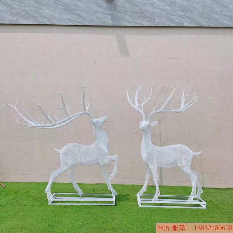 不锈钢丝编织镂空鹿雕塑厂家 景区小鹿雕塑